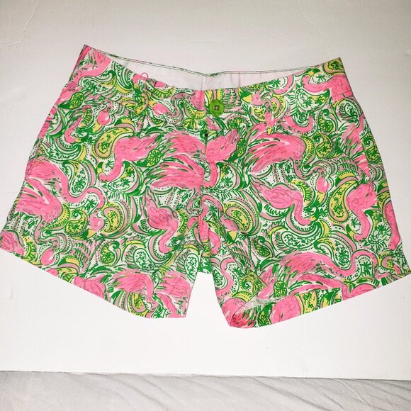 Lilly Pulitzer Callahan Shorts Size 00 Pink Green Flamingos Hot Wings Resort - Picture 1 of 12